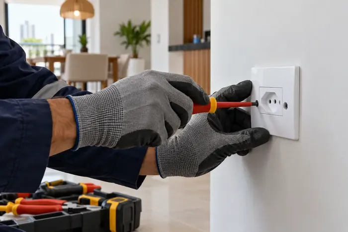 Trabalho em ponto de tomada de uma instalação